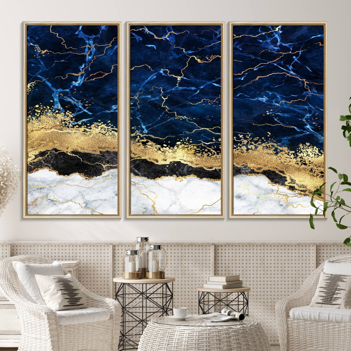 Navy Blue Marble Fluid Effect Wall Art Abstract Canvas Wall