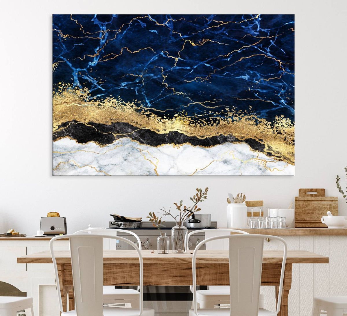 Navy Blue Marble Fluid Effect Wall Art Abstract Canvas Wall