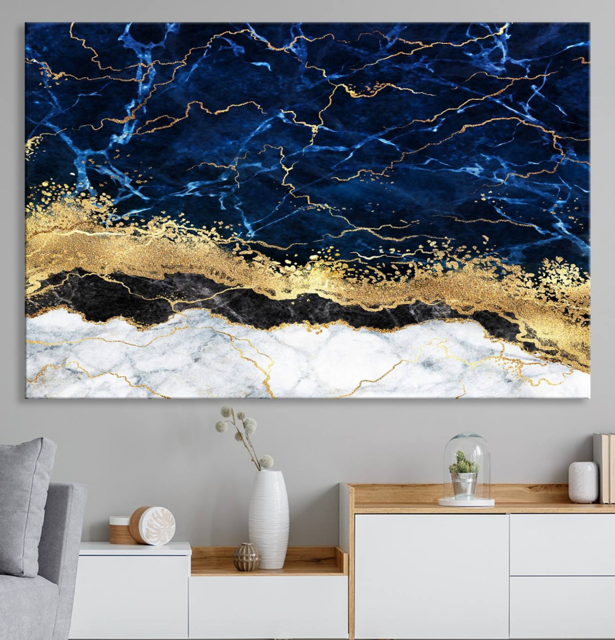 Navy Blue Marble Fluid Effect Wall Art Abstract Canvas Wall