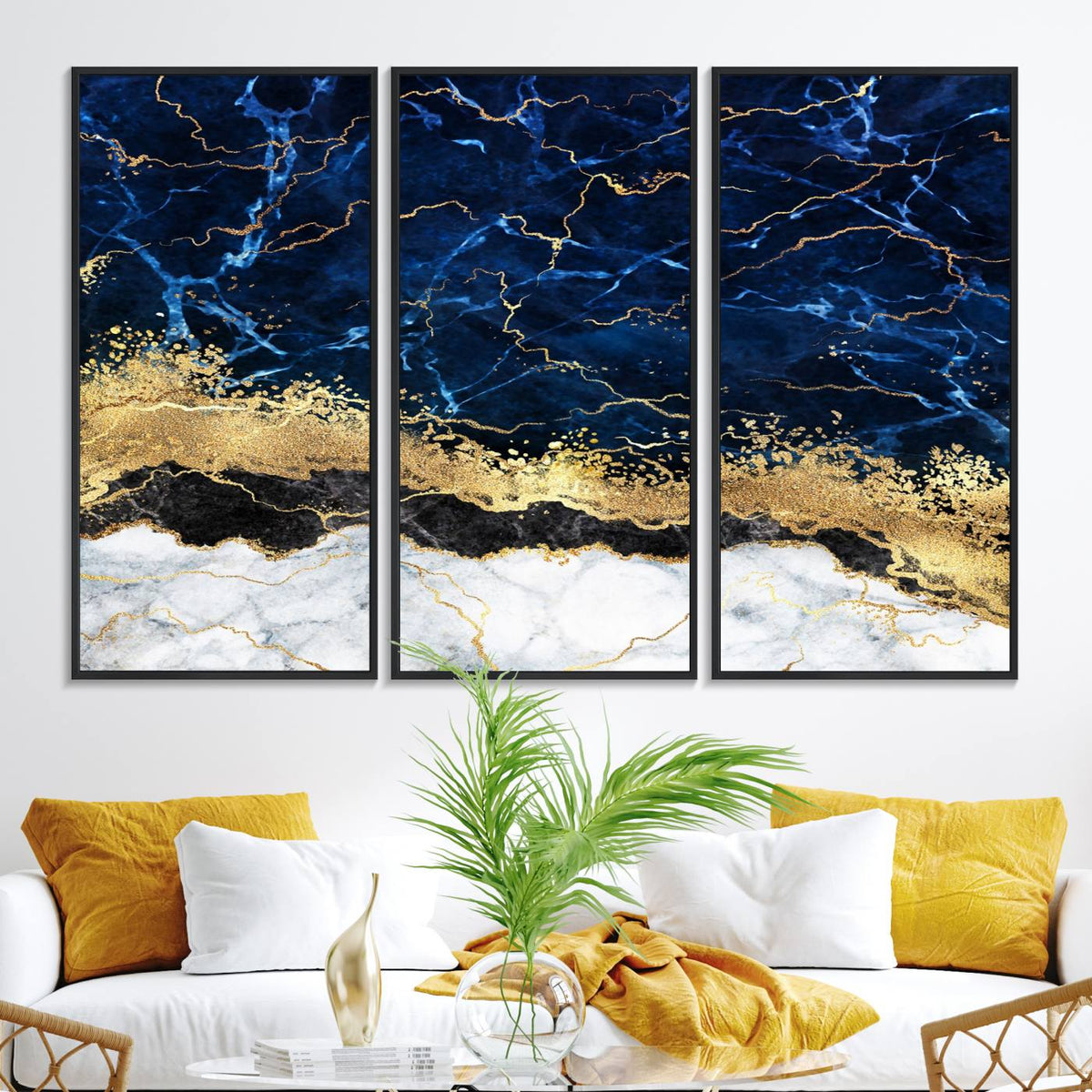 Navy Blue Marble Fluid Effect Wall Art Abstract Canvas Wall