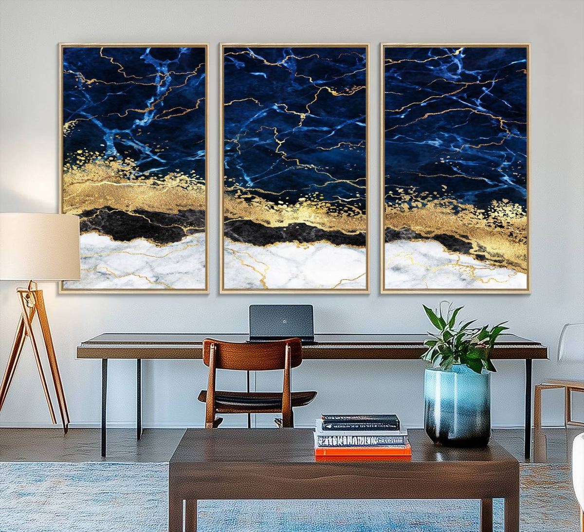 Navy Blue Marble Fluid Effect Wall Art Abstract Canvas Wall