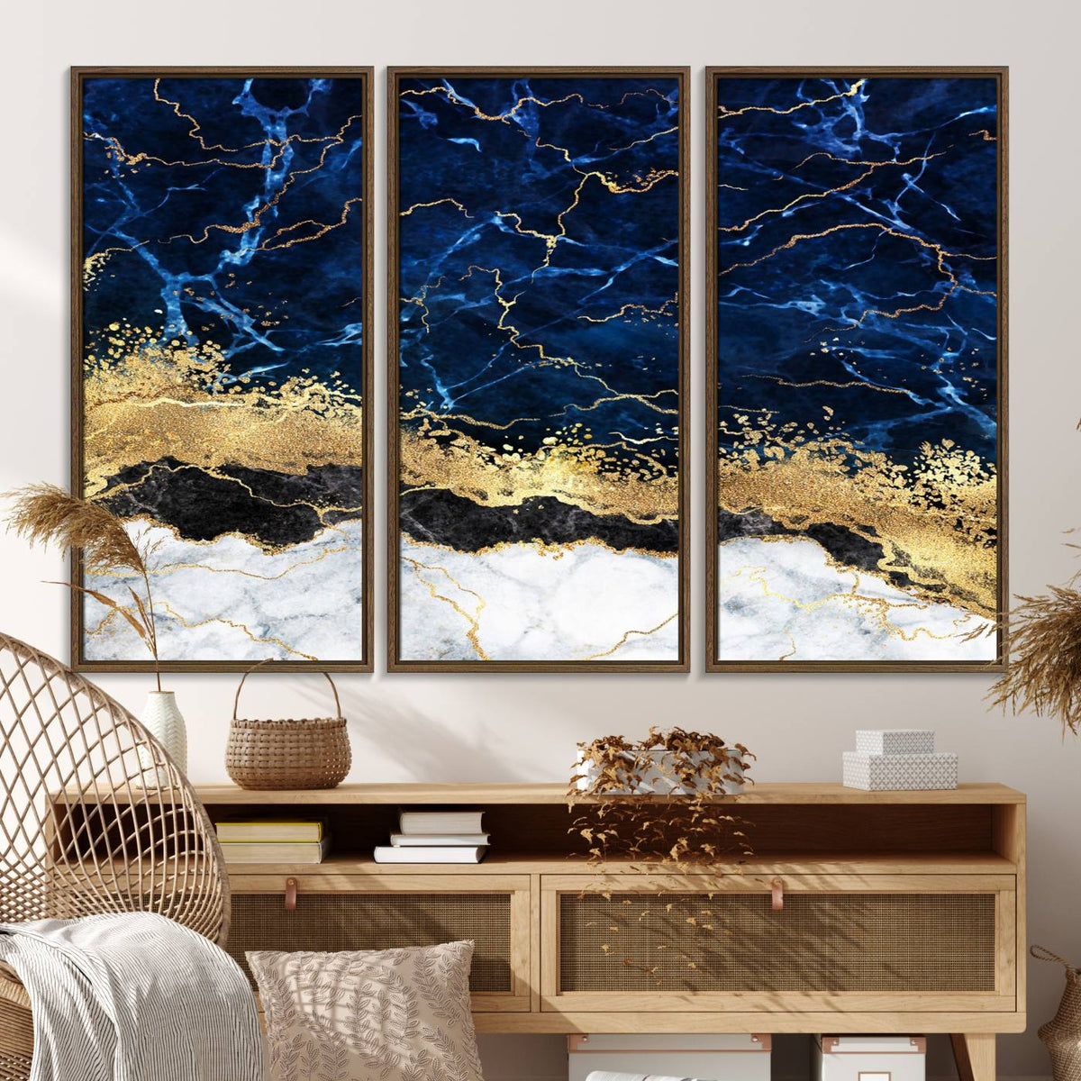 Navy Blue Marble Fluid Effect Wall Art Abstract Canvas Wall