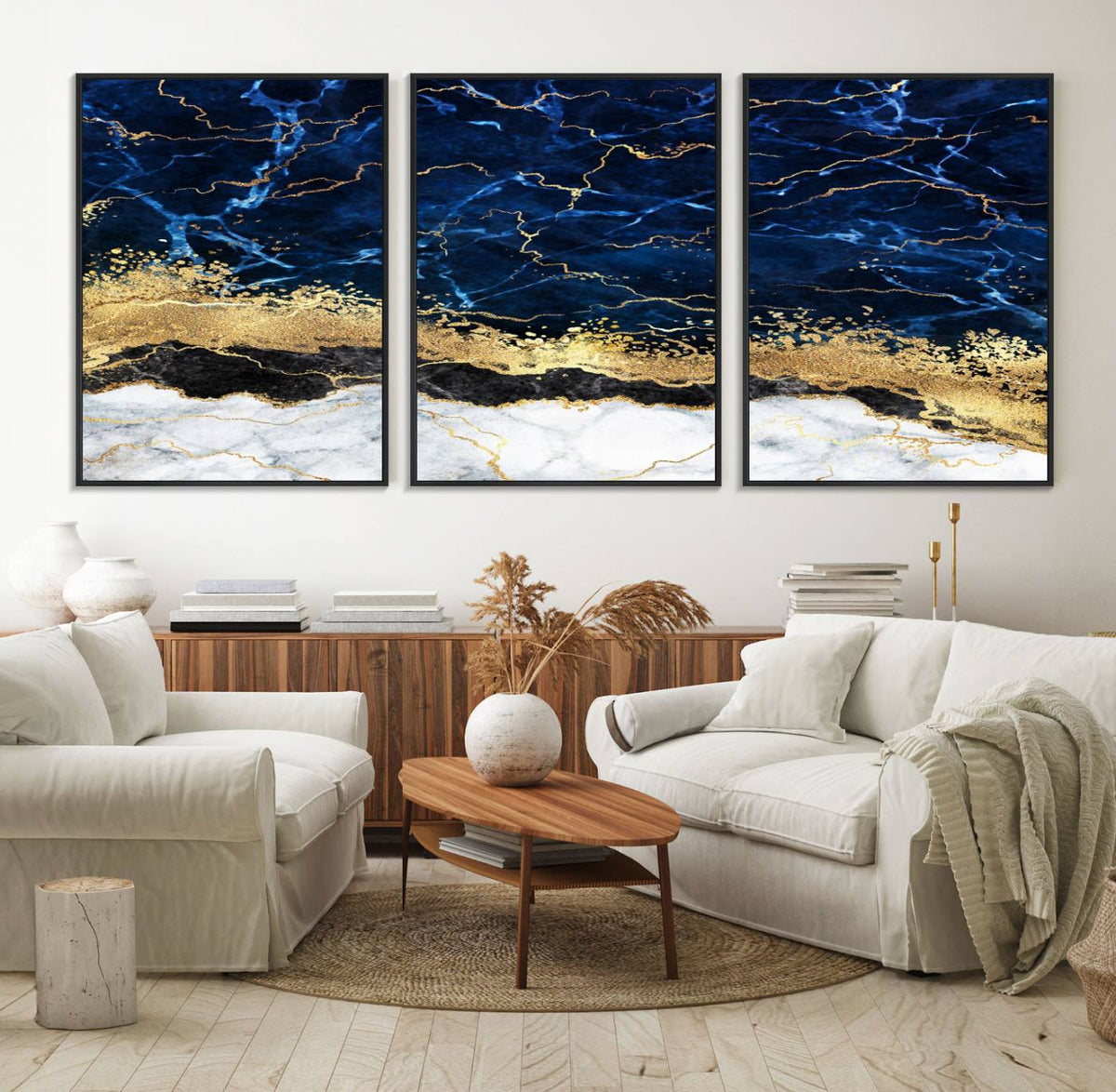 Navy Blue Marble Fluid Effect Wall Art Abstract Canvas Wall