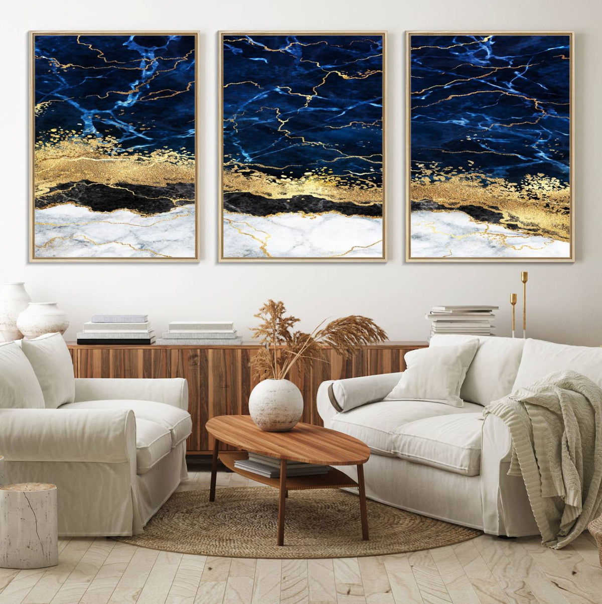 Navy Blue Marble Fluid Effect Wall Art Abstract Canvas Wall
