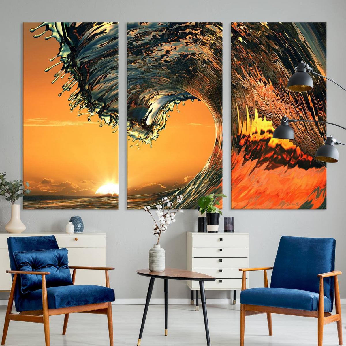 Ocean Wave With Perfect Sunset Canvas Wall Art Print, Framed