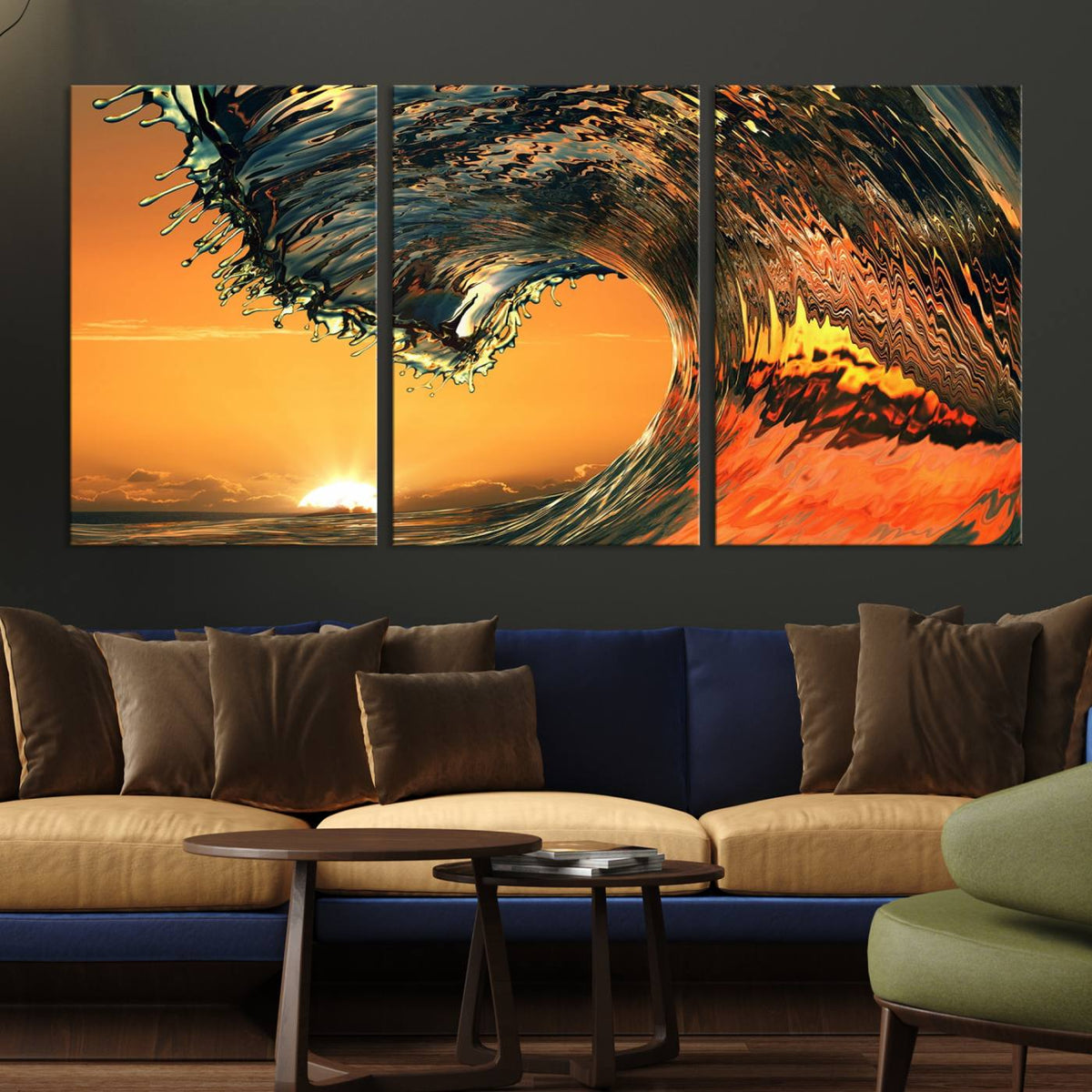Ocean Wave With Perfect Sunset Canvas Wall Art Print, Framed