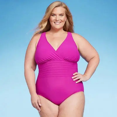 Aqua Green Women's Deep V-Neck One Piece Swimsuit UPF 50 Tummy Control