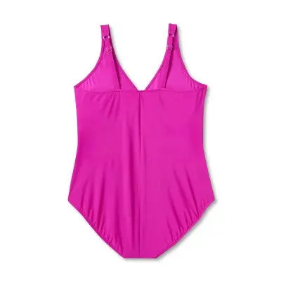Aqua Green Women's Deep V-Neck One Piece Swimsuit UPF 50 Tummy Control