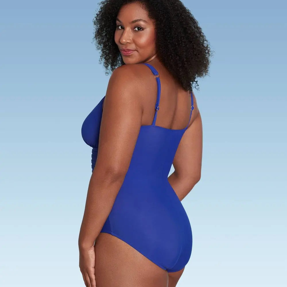 Aqua Green Women's Deep V-Neck One Piece Swimsuit UPF 50 Tummy Control