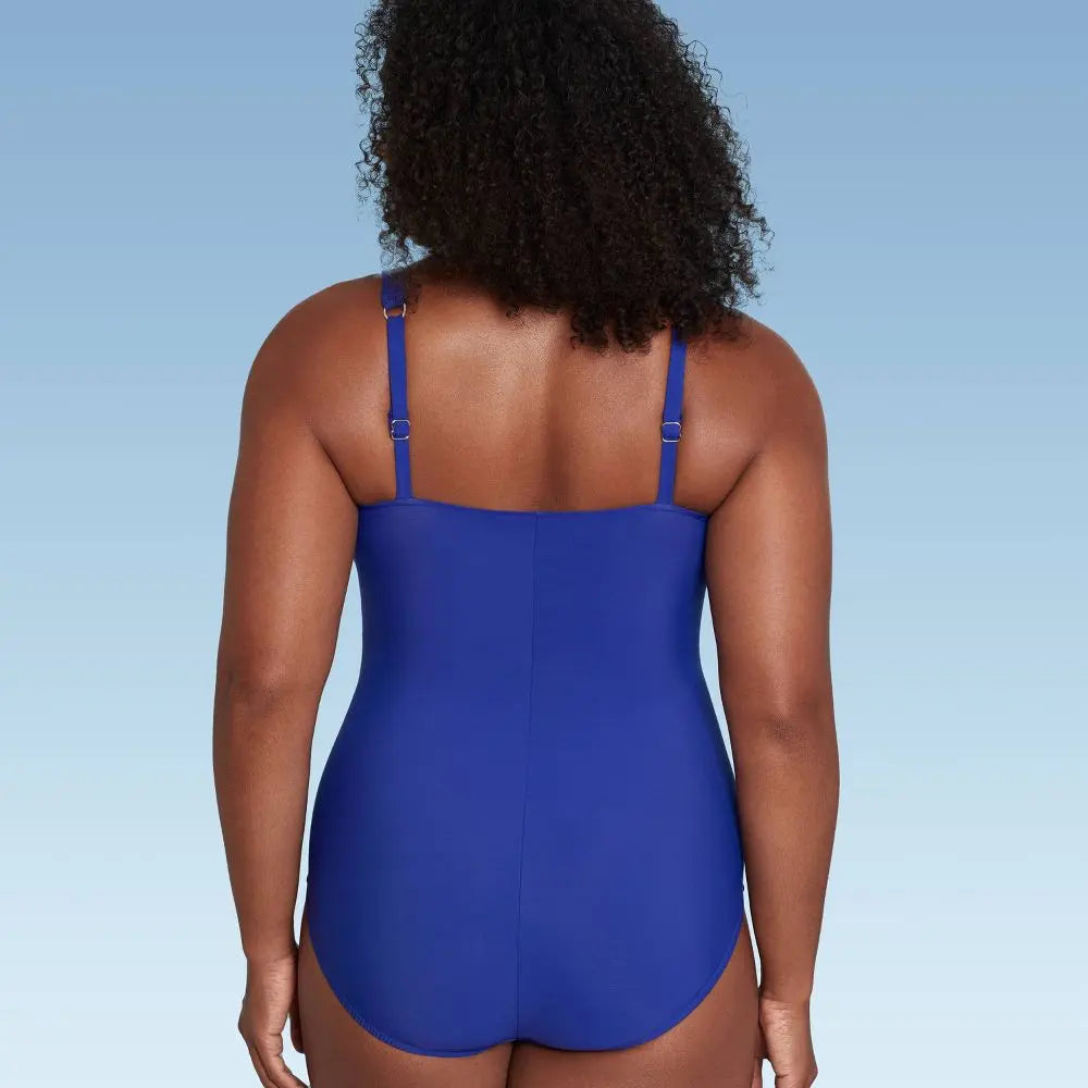 Aqua Green Women's Deep V-Neck One Piece Swimsuit UPF 50 Tummy Control