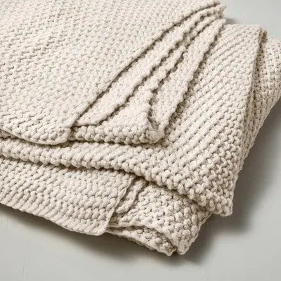 Open Box - Casaluna Chunky Knit Throw Bed Blanket 92x108 Midweight Sweater Knit
