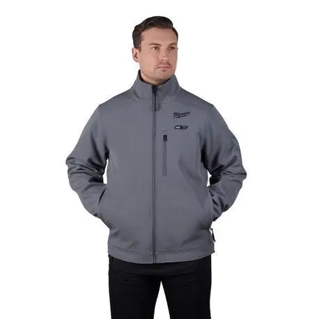 Open Box - Milwaukee Men's Large M12 12V Lithium-Ion Cordless TOUGHSHELL Gray Heated Jacket Kit with (1) 3.0 Ah Battery and Charger