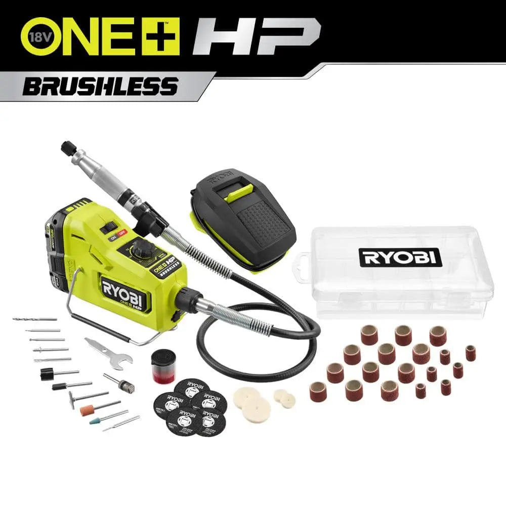 Open Box - RYOBI ONE+ HP 18V Brushless Cordless Rotary Tool Kit with 2.0 Ah HIGH PERFORMANCE Battery and Charger
