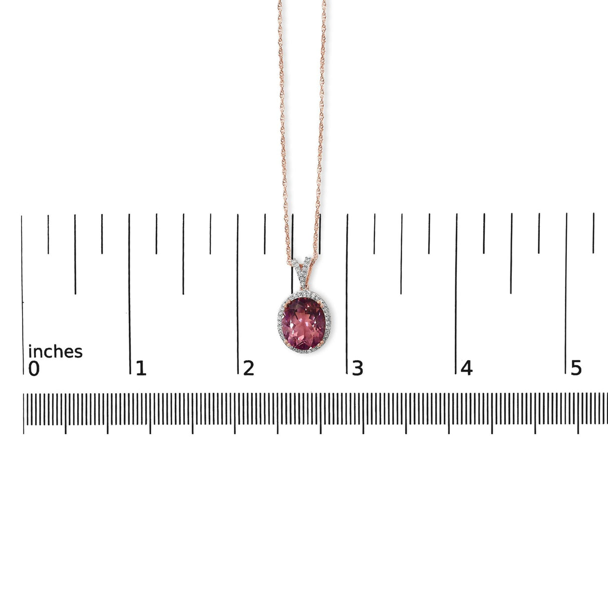 14K Rose Gold Vermeil Sterling Silver 1/5 Cttw Diamond Pink Quartz Oval Pendant Necklace