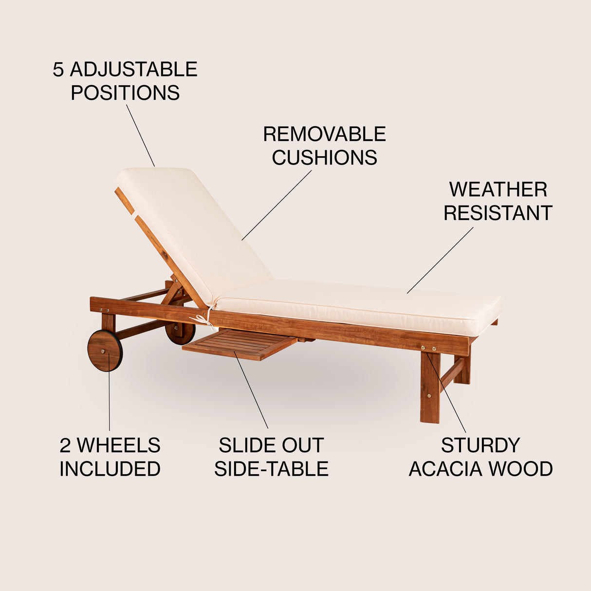 Seabrook Outdoor Acacia Wood Lounger with Cushion
