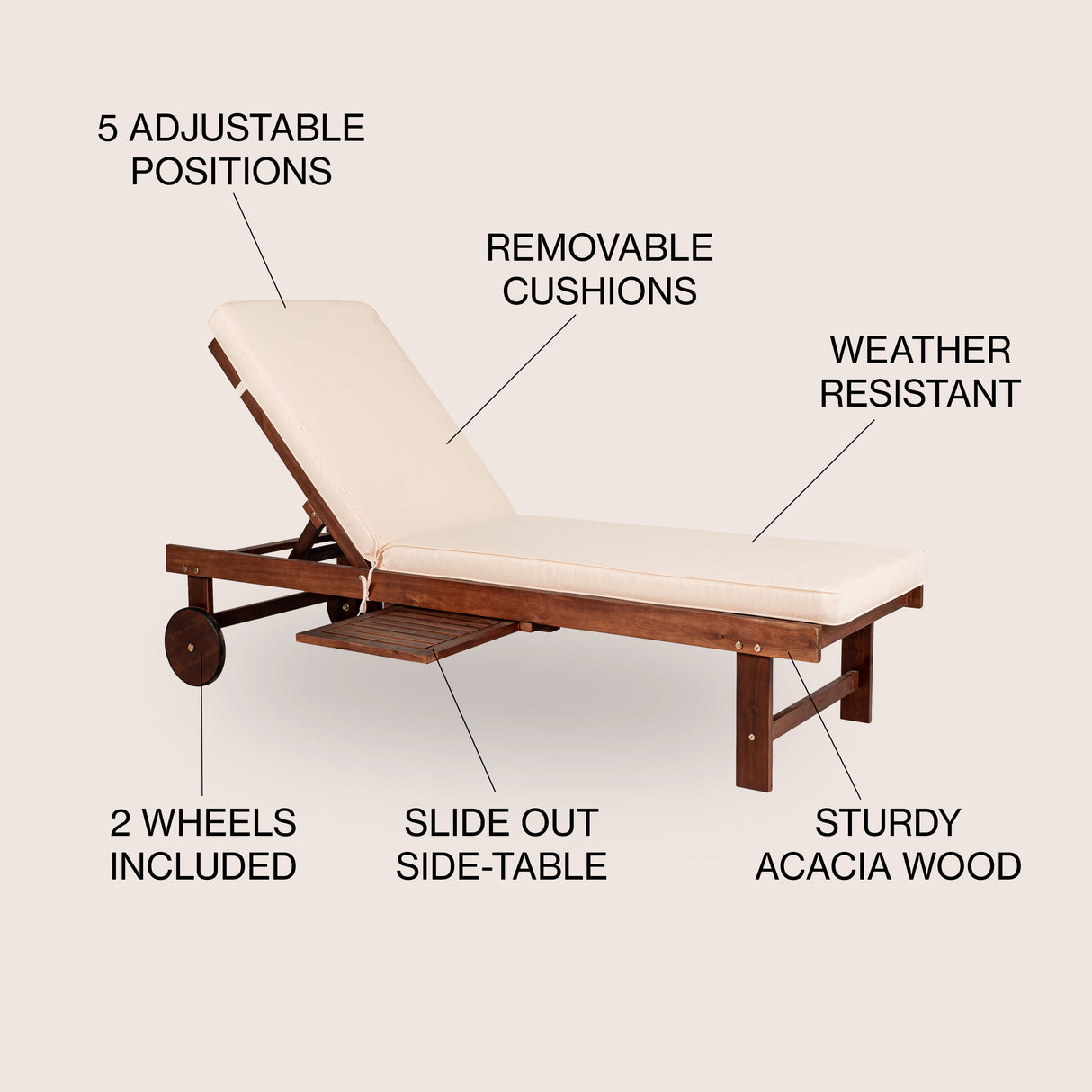 Seabrook Outdoor Acacia Wood Lounger with Cushion