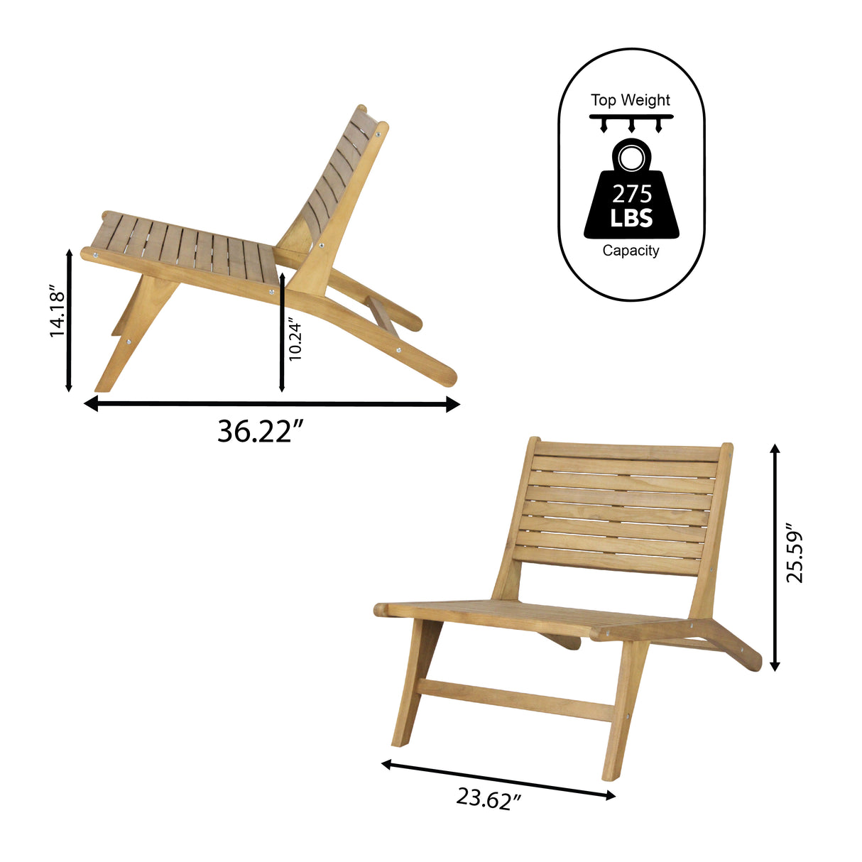 Leo mid-century modern wood armless outdoor patio chair