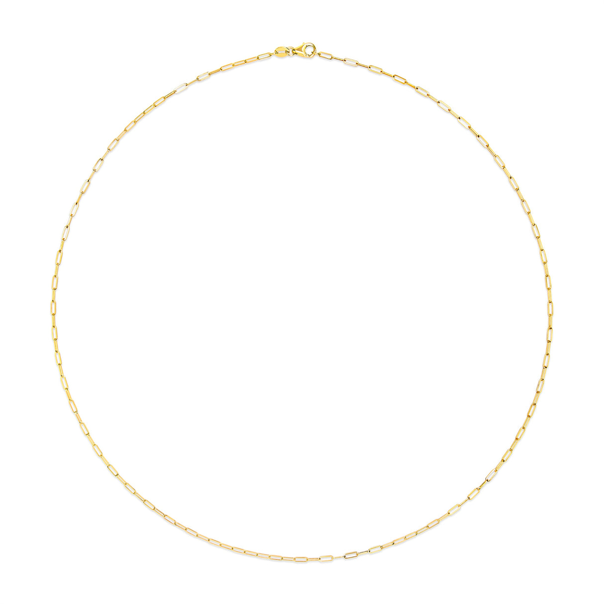 Unisex Solid 14K Yellow Gold 1.5mm Paperclip Chain Necklace - 18 Inches