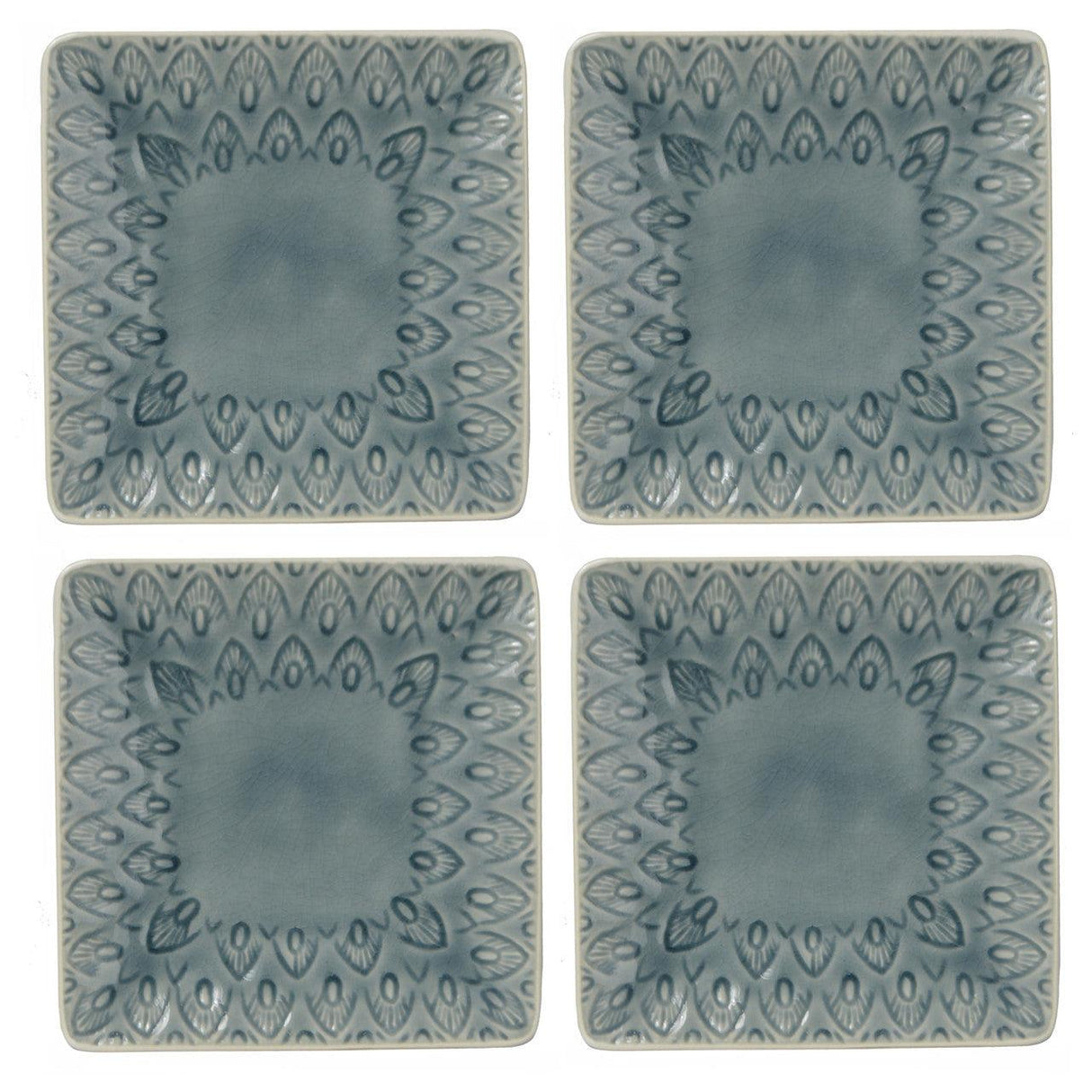 Peacock 6.5 Inch Square Appetizer Plate Set - Euro Ceramica