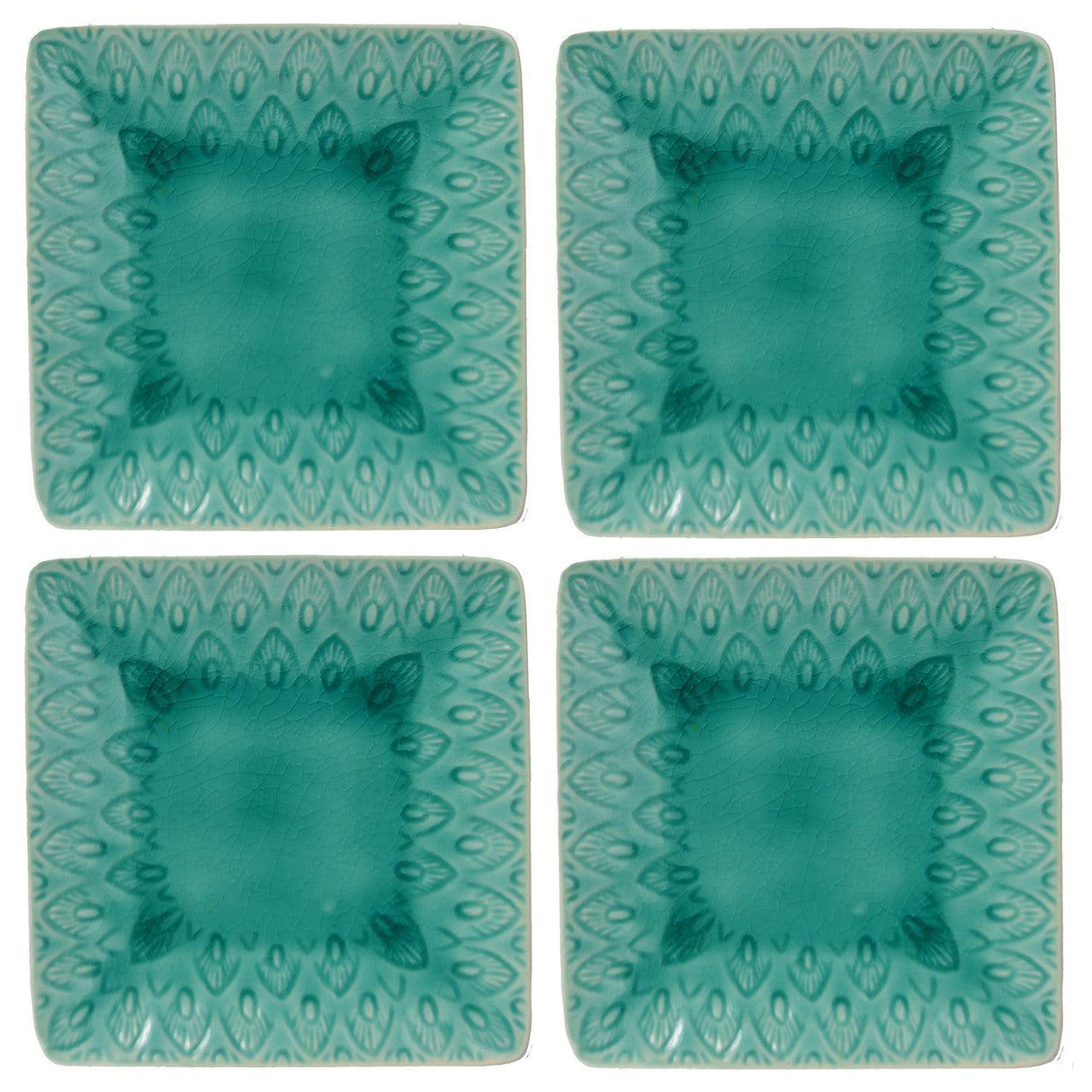 Peacock 6.5 Inch Square Appetizer Plate Set - Euro Ceramica