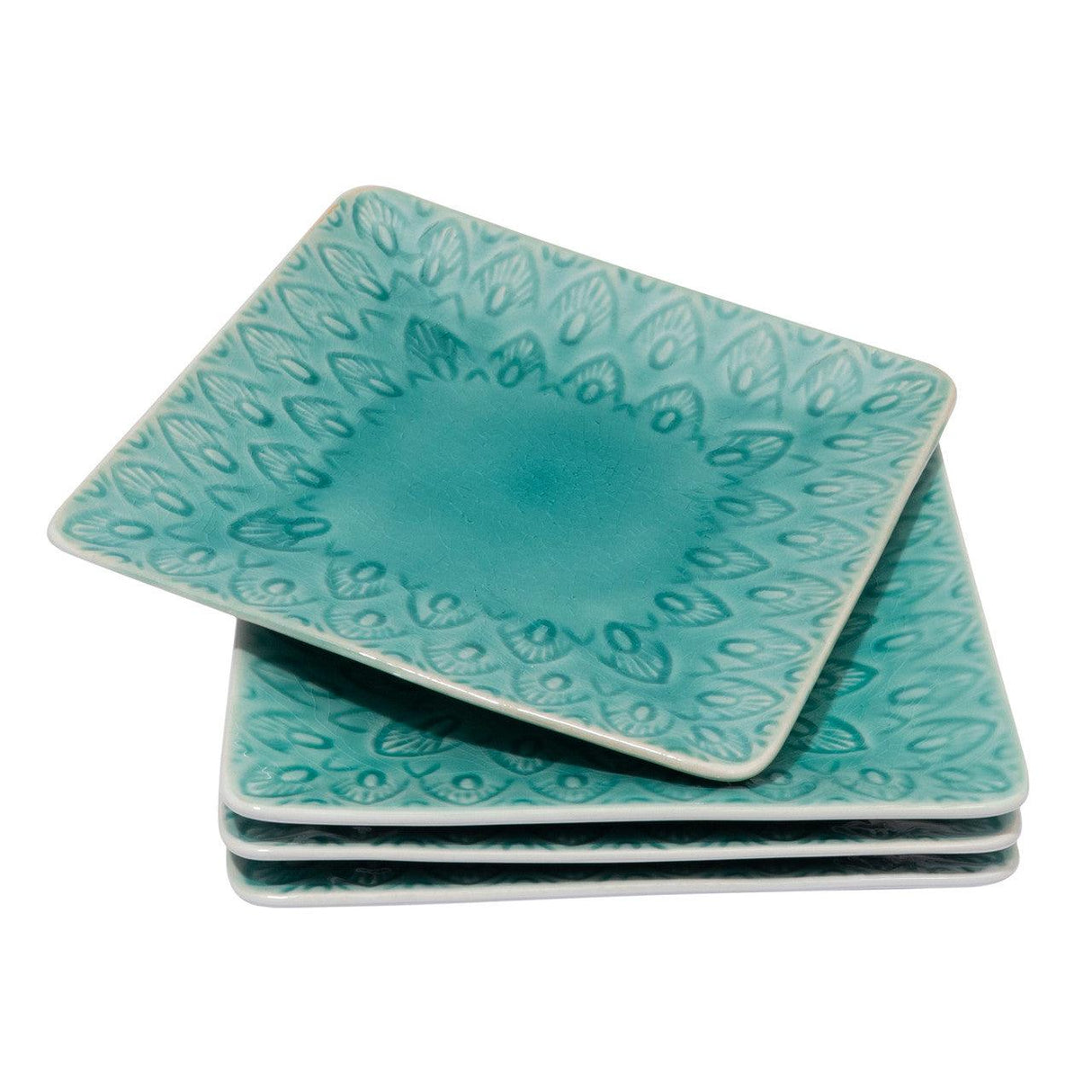 Peacock 6.5 Inch Square Appetizer Plate Set - Euro Ceramica