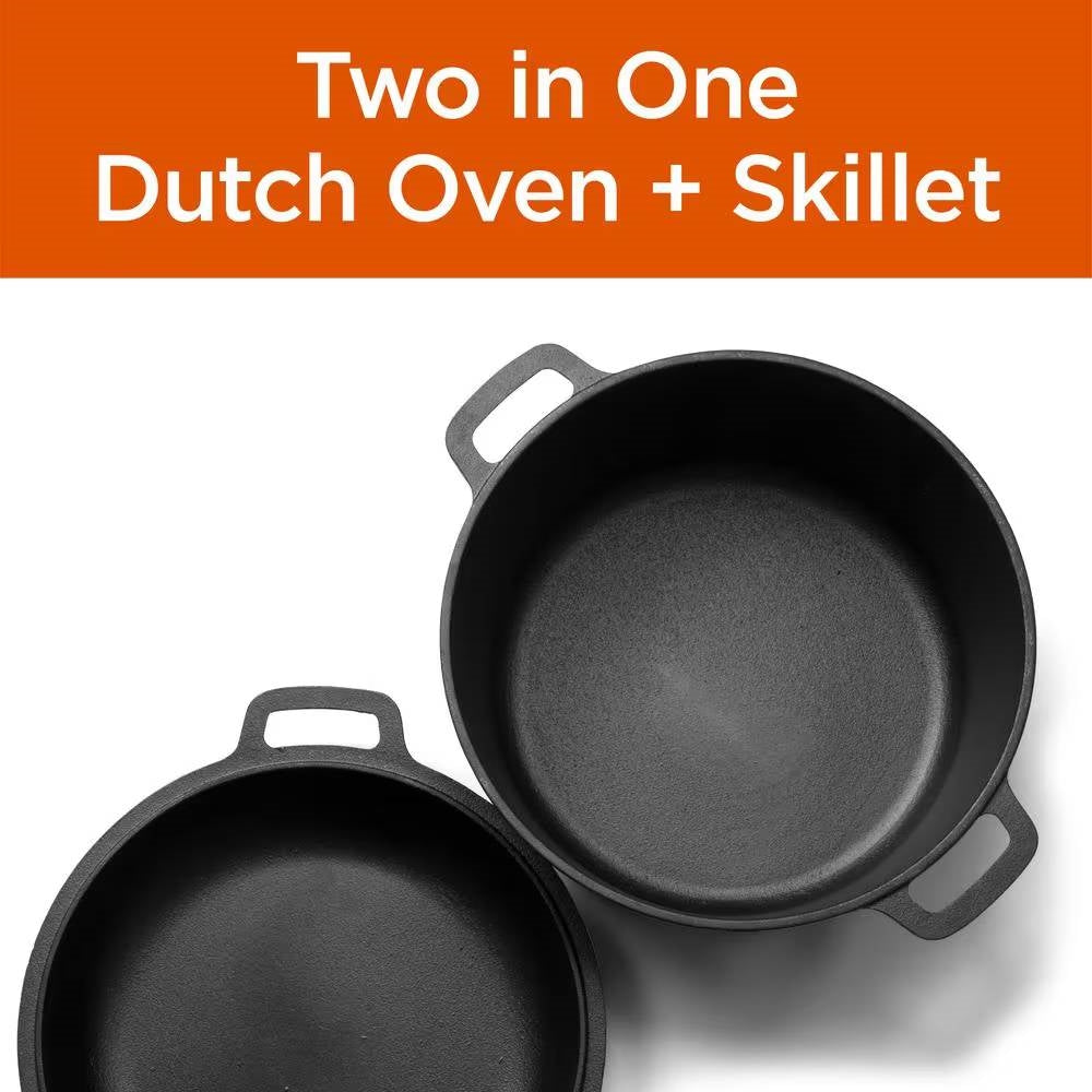 Cast Iron 5-Quart Pre-Seasoned Dutch Oven with 2-in-1 Skillet Lid 10.25-inch