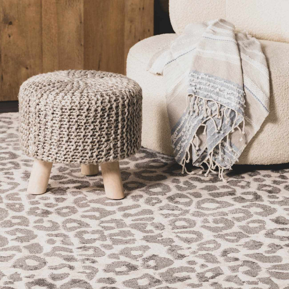 Beige Liversedge Leopard Print Area Rug