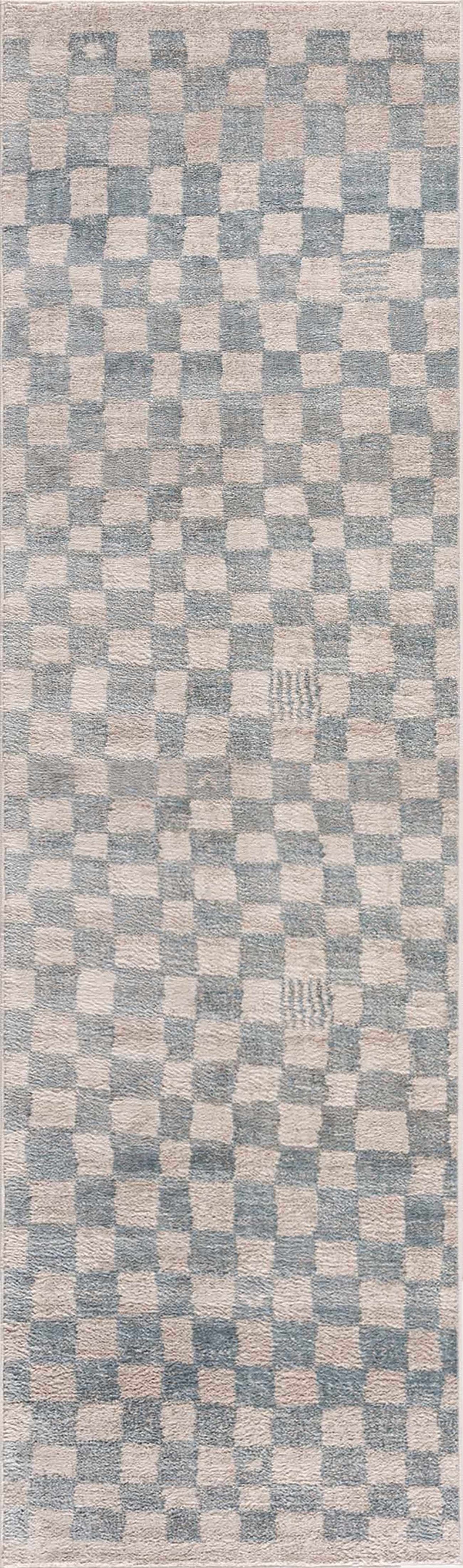 Benjy Cream & Light Blue Checkered Area Rug