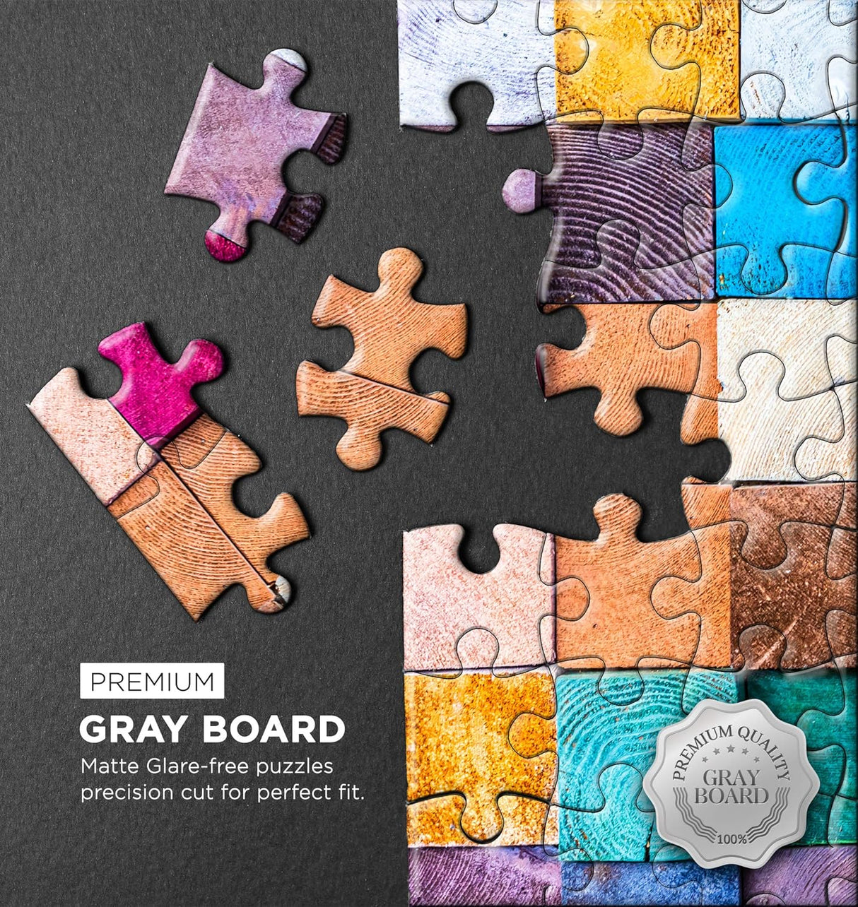 QuizQuirk 1000 Piece Puzzle, Colorful Wooden Blocks Jigsaw Puzzle for Adults/Teens (Puzzle Saver Kit Included)