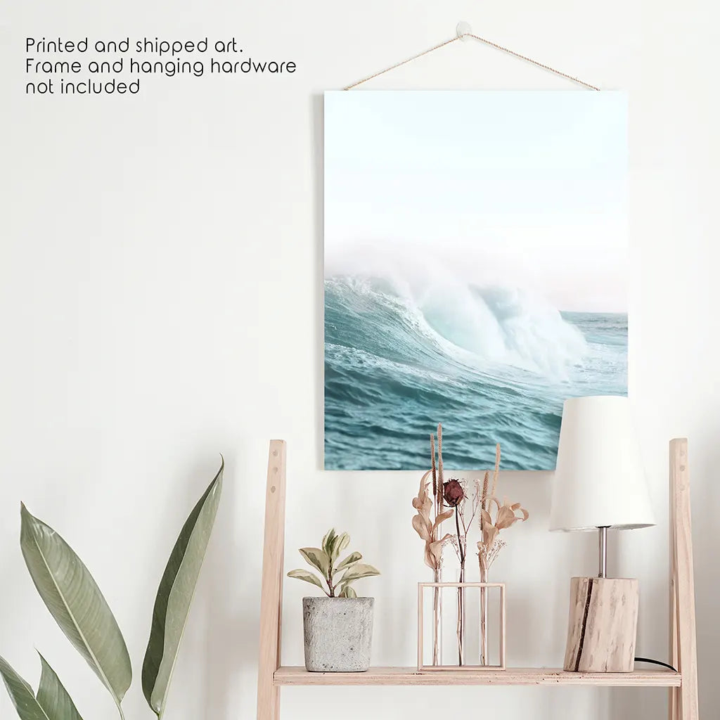 Large Pastel Blue Ocean Waves Print. Nautical Theme