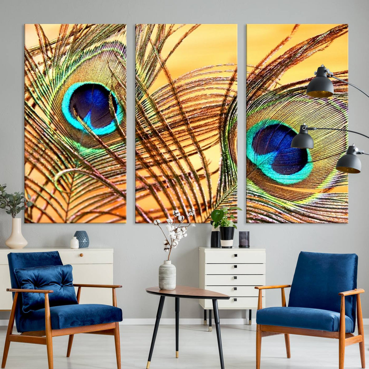 Peacock Feather Wall Art Print - Vibrant Green, Blue, and