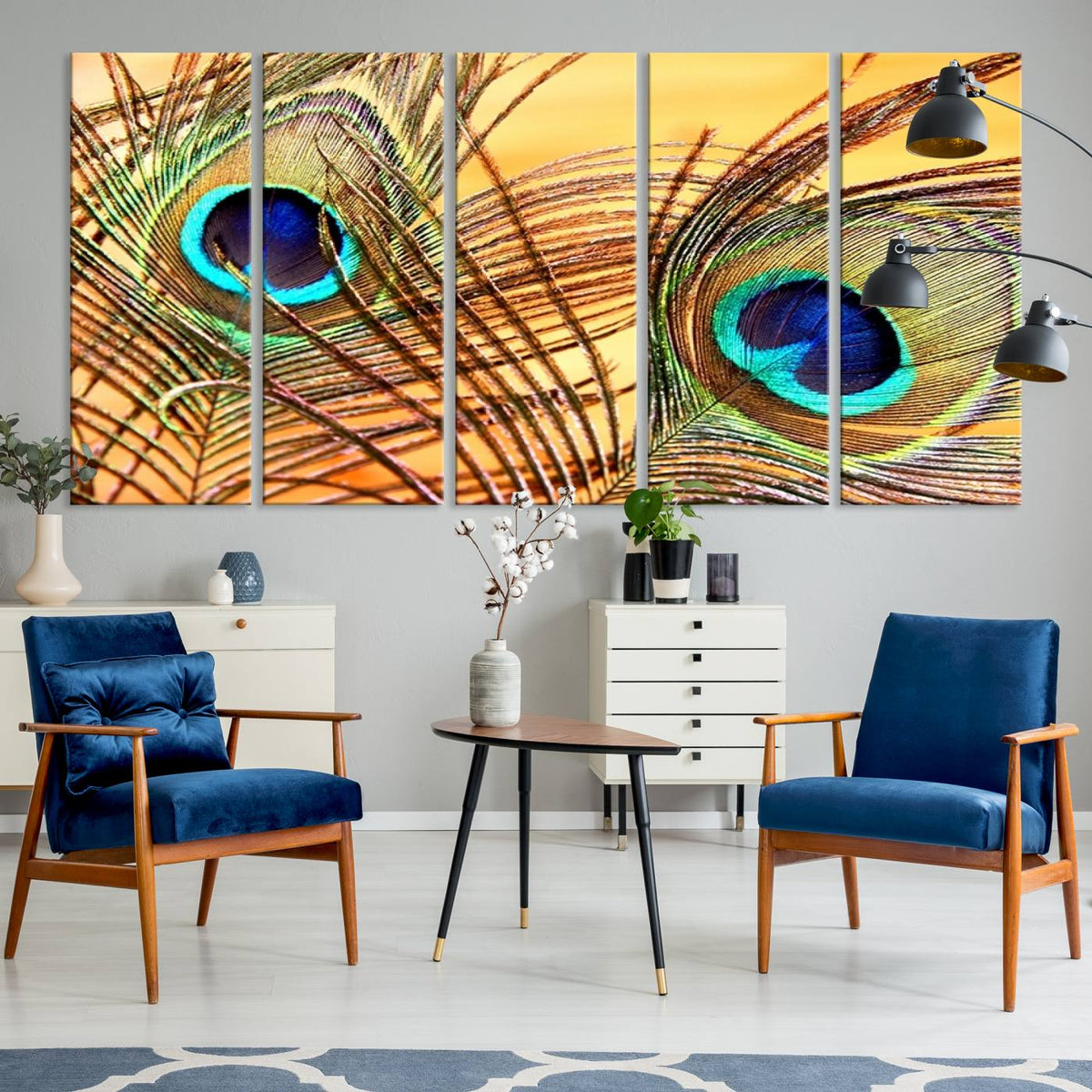 Peacock Feather Wall Art Print - Vibrant Green, Blue, and