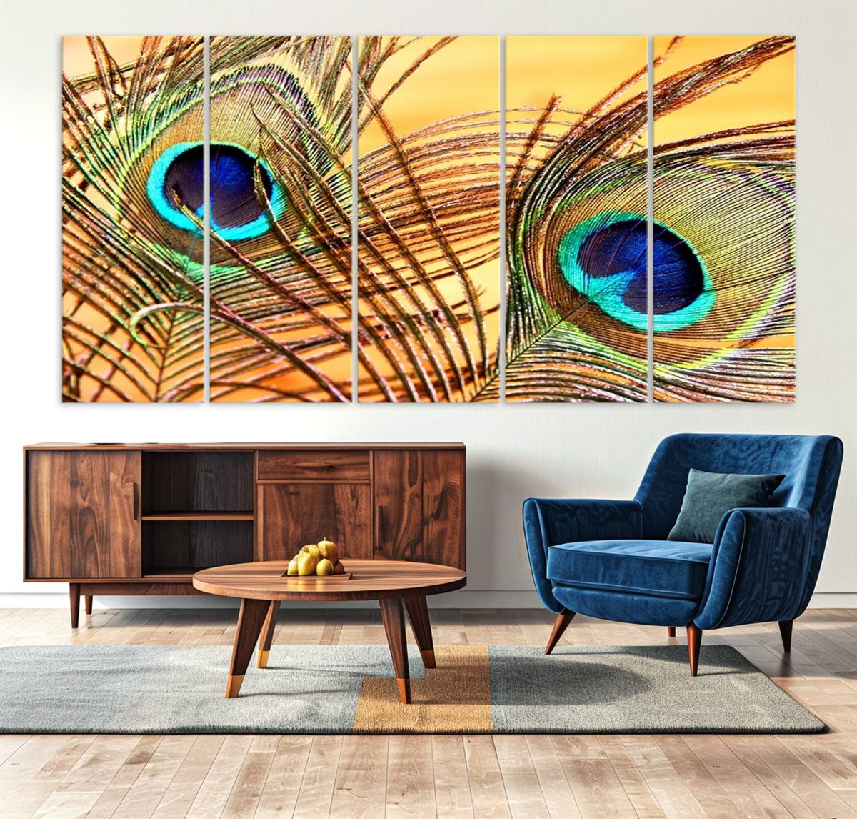 Peacock Feather Wall Art Print - Vibrant Green, Blue, and