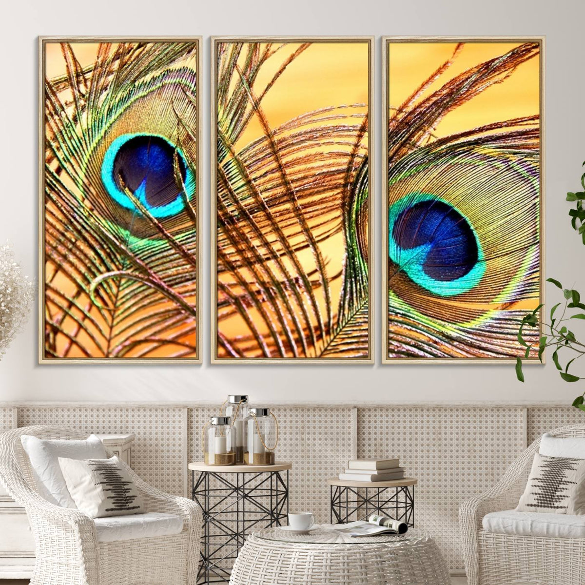 Peacock Feather Wall Art Print - Vibrant Green, Blue, and