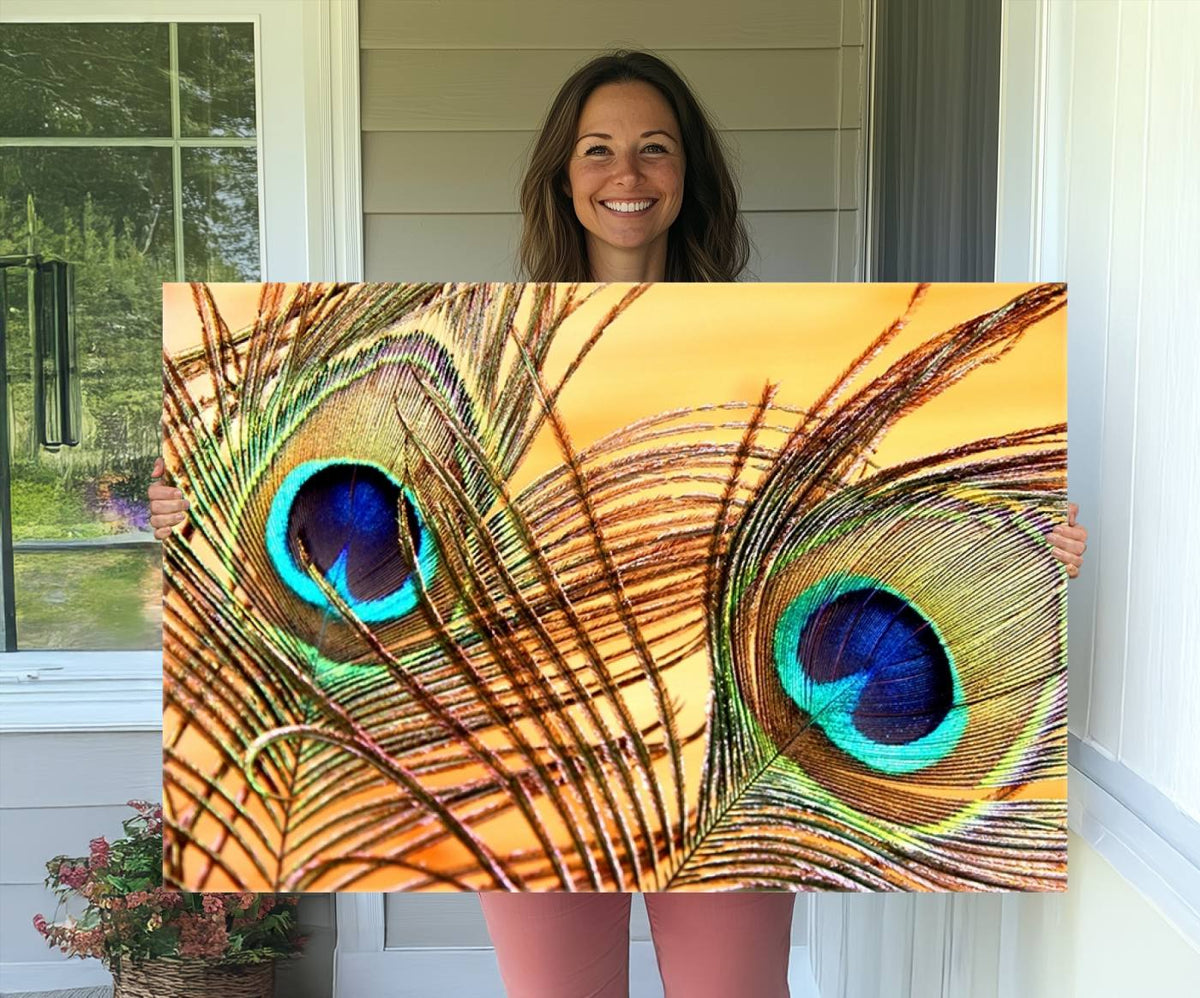 Peacock Feather Wall Art Print - Vibrant Green, Blue, and