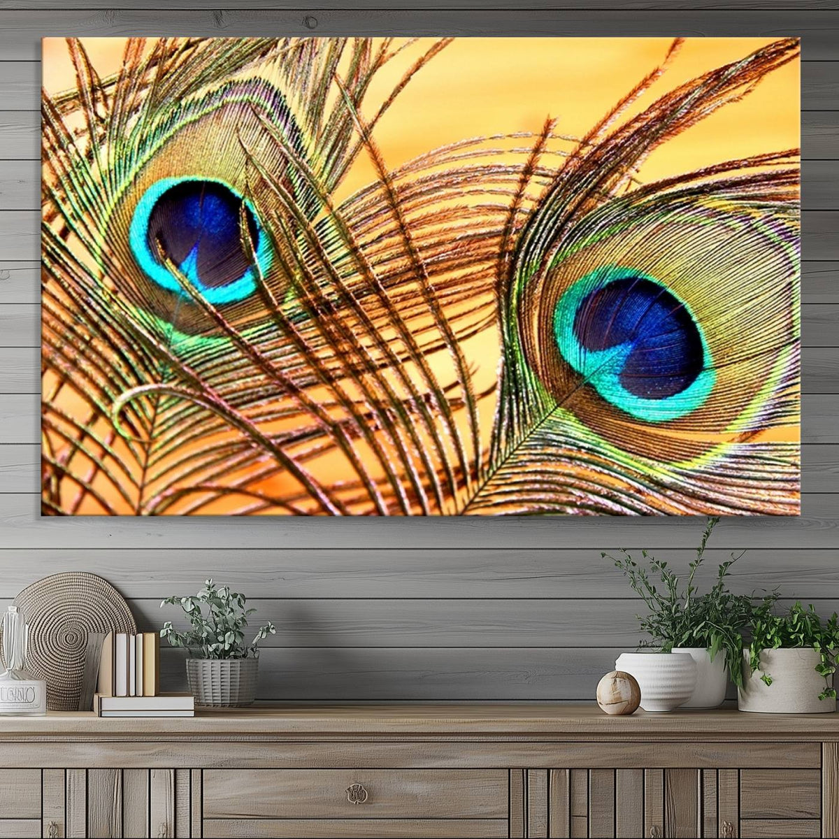 Peacock Feather Wall Art Print - Vibrant Green, Blue, and