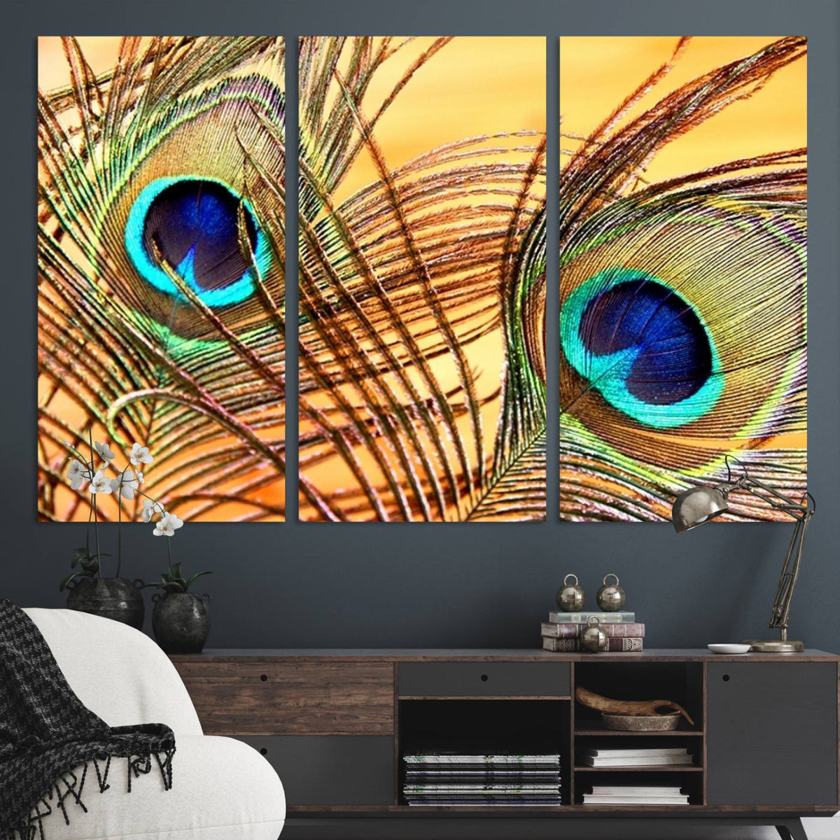 Peacock Feather Wall Art Print - Vibrant Green, Blue, and