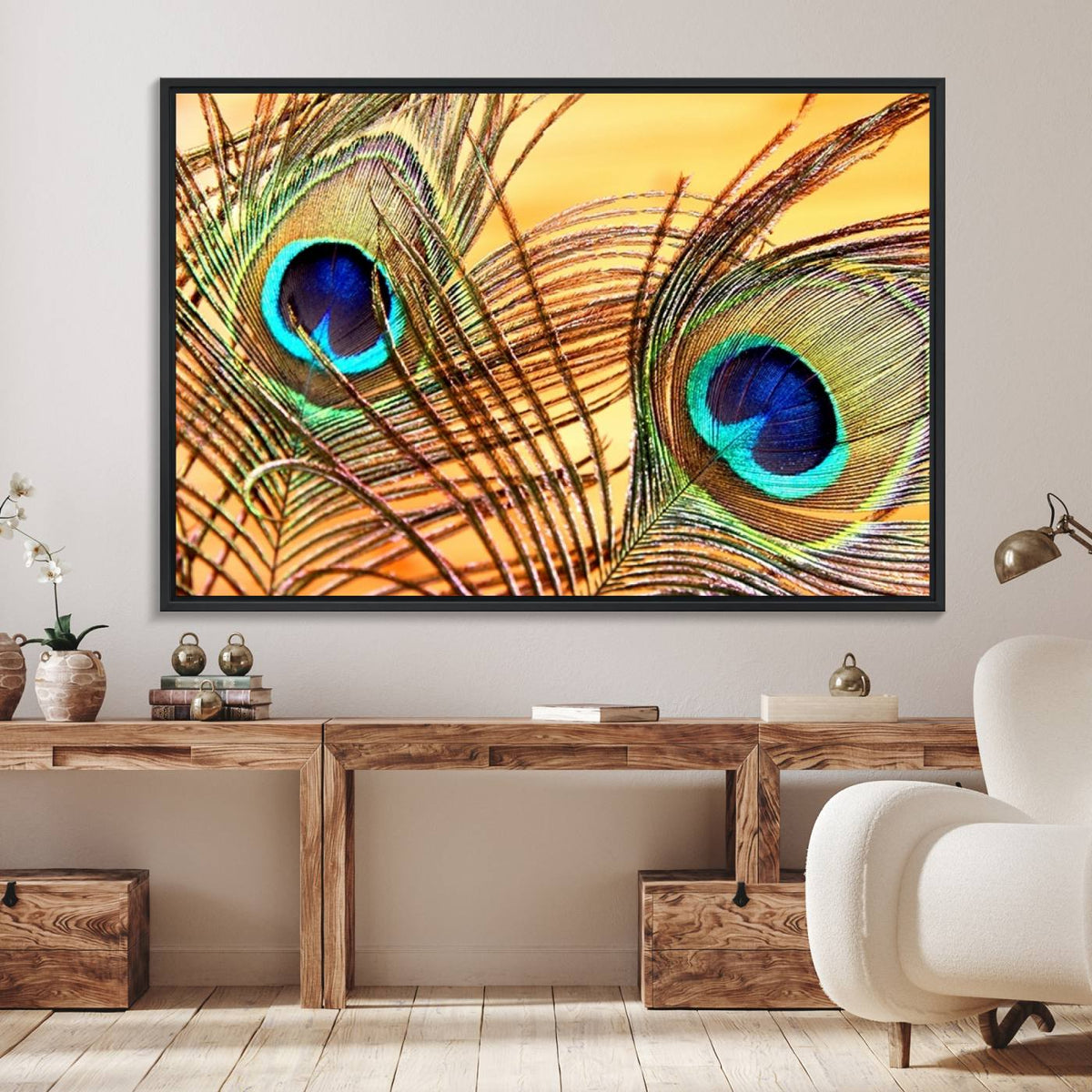 Peacock Feather Wall Art Print - Vibrant Green, Blue, and
