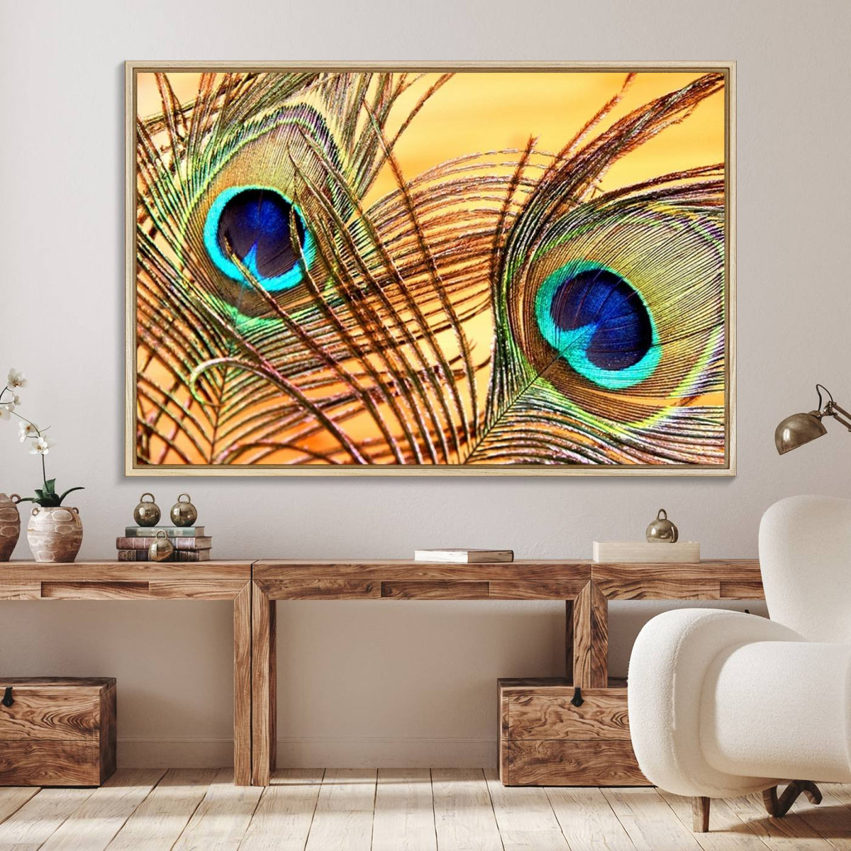 Peacock Feather Wall Art Print - Vibrant Green, Blue, and