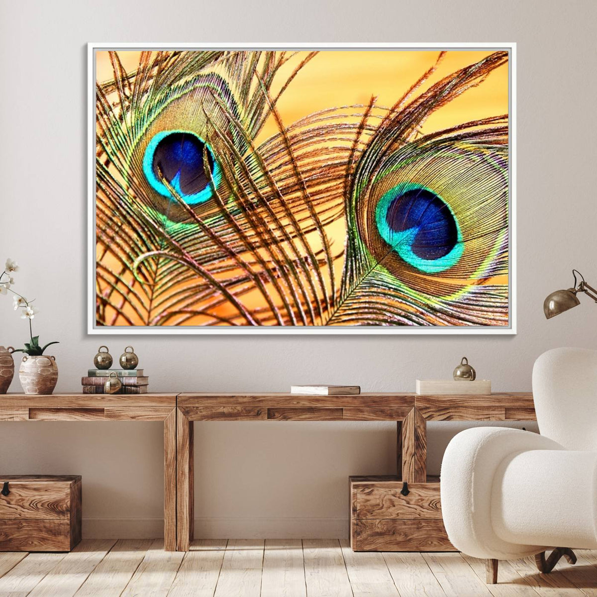 Peacock Feather Wall Art Print - Vibrant Green, Blue, and
