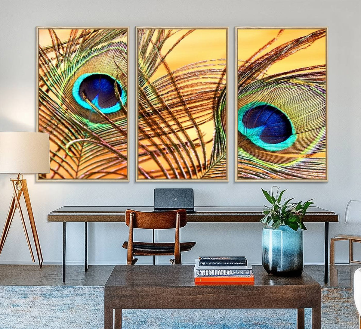 Peacock Feather Wall Art Print - Vibrant Green, Blue, and