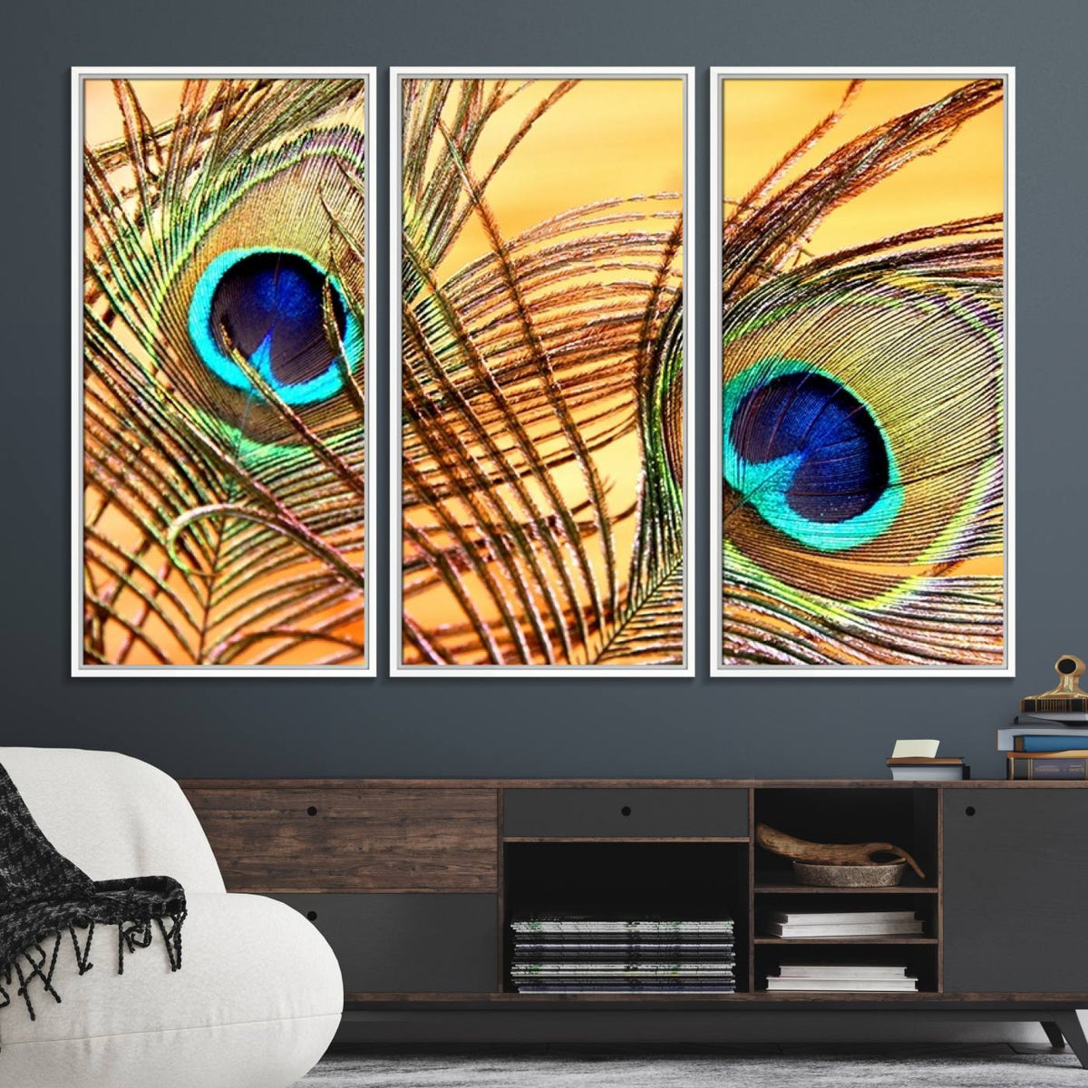 Peacock Feather Wall Art Print - Vibrant Green, Blue, and