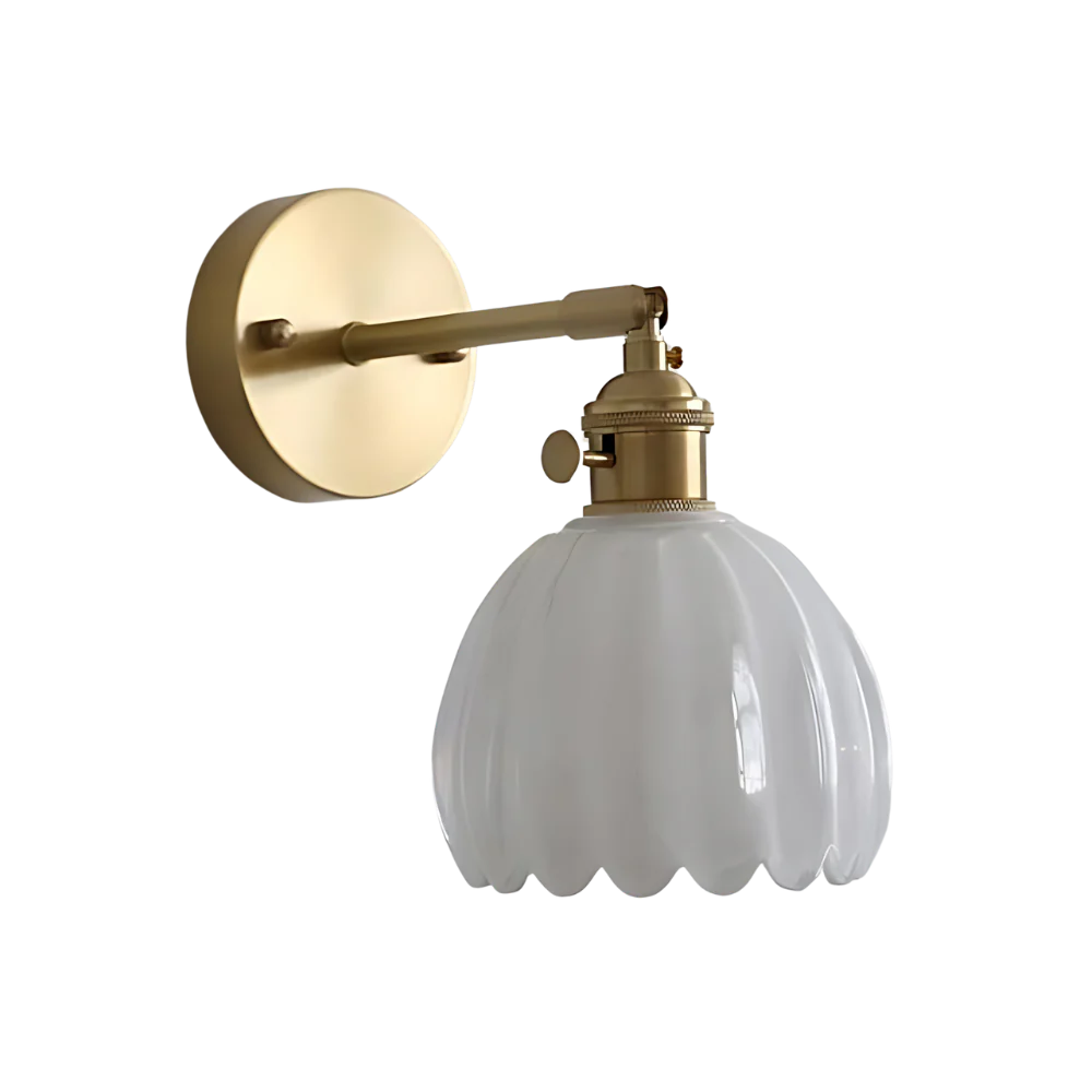 Vintage Brass Tulip Glass Wall Sconce 1-Light Classic Wall Light