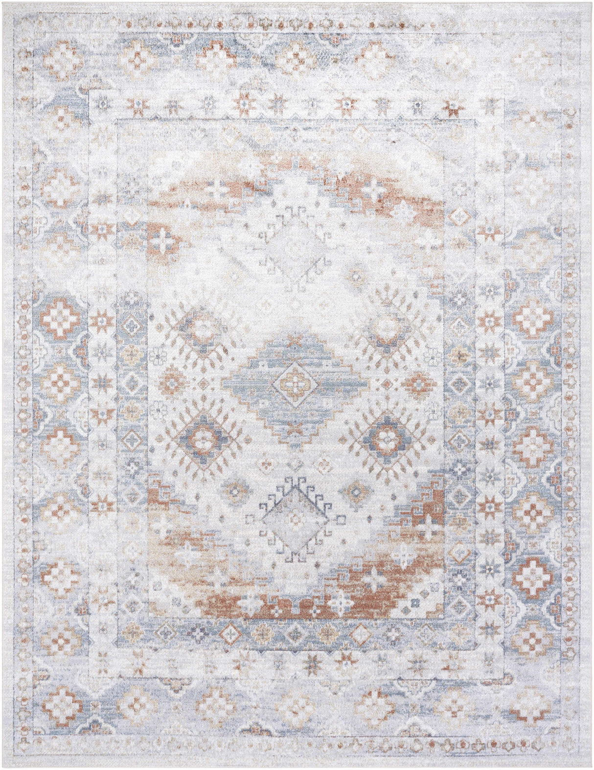 Agaton Blue & Brown Washable Area Rug