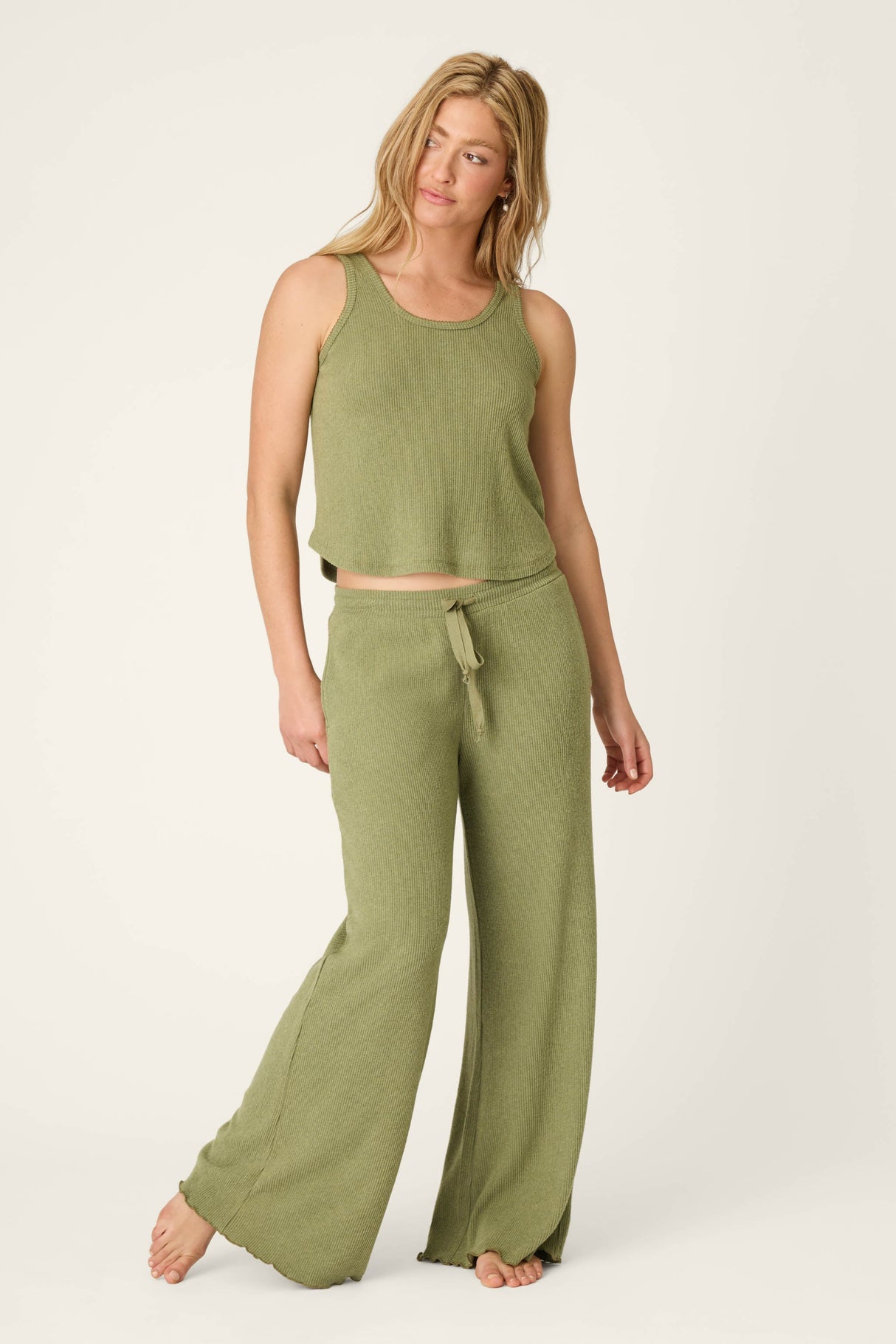 Soft Olive Rib Knit Lounge Tank Top