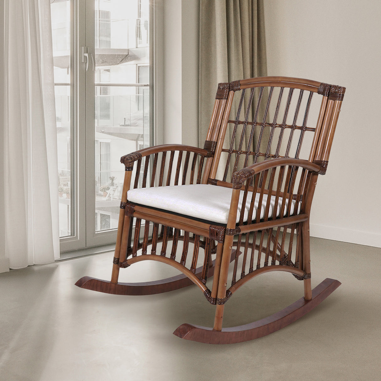 Swayze Bohemian Farmhouse Woven Rattan/Wood Rocking Chair