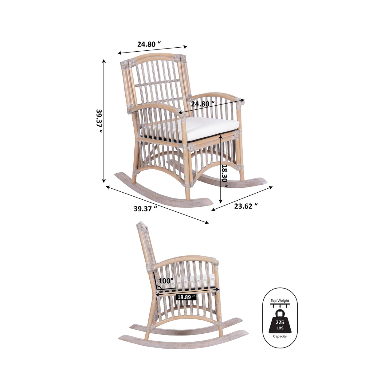 Swayze Bohemian Farmhouse Woven Rattan/Wood Rocking Chair