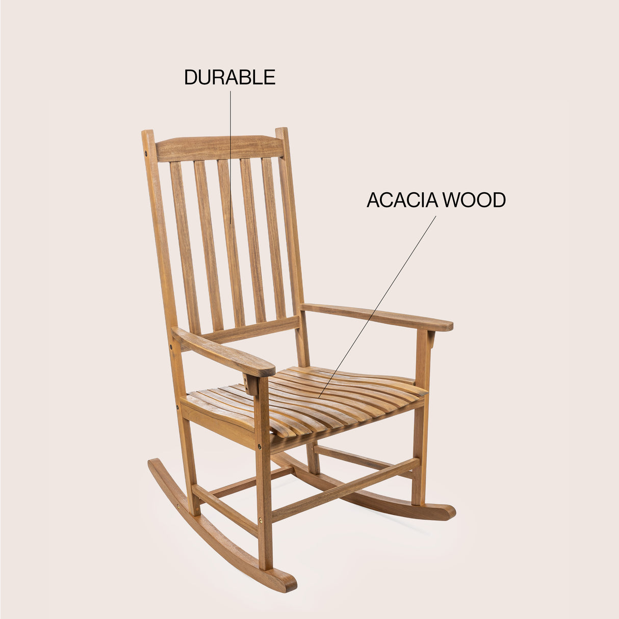 Seagrove farmhouse classic slat-back support acacia wood outdoor rocking chair