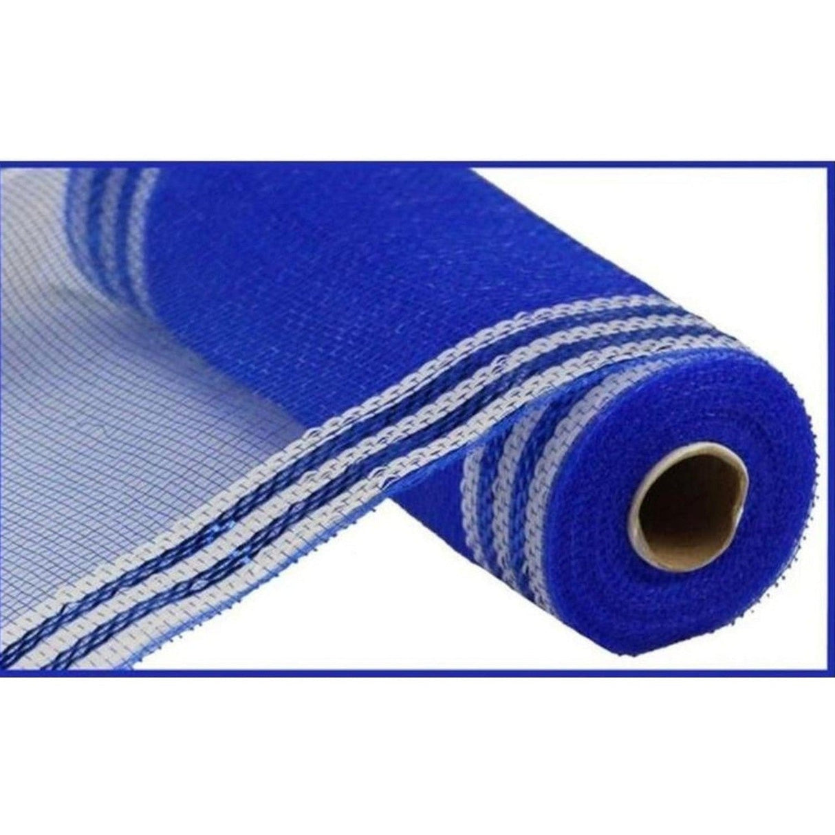 10" Border Stripe Metallic Mesh Ribbon: Royal Blue/White (10 Yards)