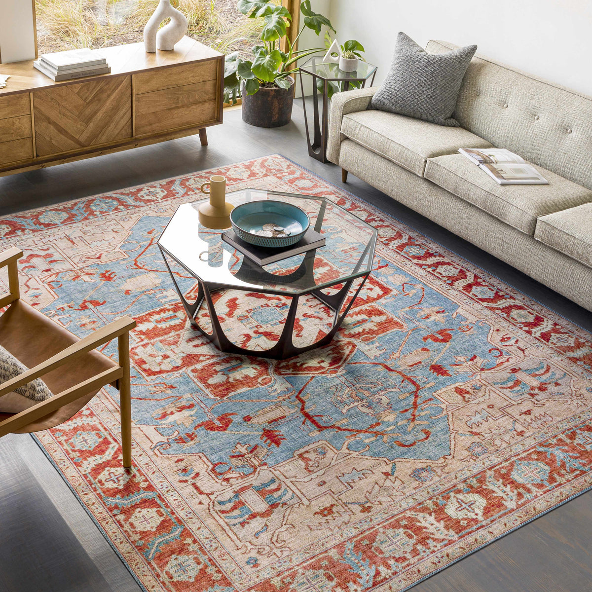 Ruskington Red&Pink Medallion Rug - Clearance